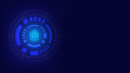 Abstract digital concept technology. Login using fingerprint and modern glowing computer circuit board. Biometric data security concept. Futuristic touch screen panel.