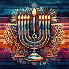 Hanukkah menorah candelabrum with vibrant gradient color for holiday hsppy hanukkah