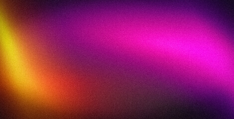 Abstract grainy background, purple orange red color glowing wave, black backdrop noisy texture minimal banner poster header design