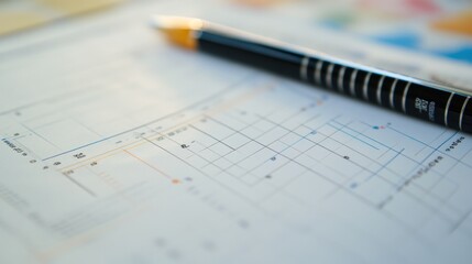 A pen rests on a spiral notebook with a printed scatter plot graph, suggesting a setting of data analysis, research, or academic work.
