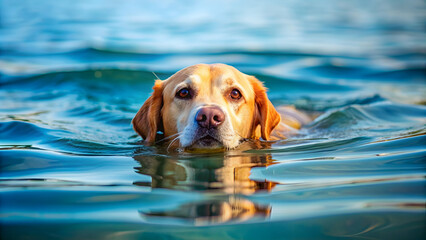 A cute dog gracefully swimming in the water, dog, swimming, pool, water, pet, athlete, exercise, active, Labrador, retriever, fur