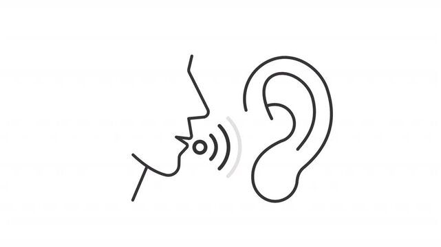Active listening line animation. Communication animated icon. Moving jaw, sound wave. Listening conversation. Black illustration on white background. HD video with alpha channel. Motion graphic