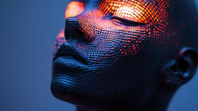 A close-up shot of a hyper-realistic sculpture inspired by cubism