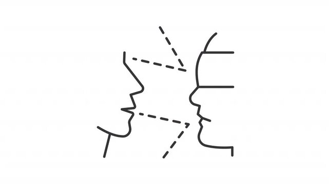 Biases line animation. Social stereotype animated icon. Moving jaw, line. Unfair opinion, discrimination. Black illustration on white background. HD video with alpha channel. Motion graphic