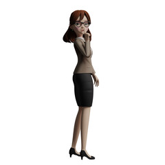 Fototapeta premium Teacher's Daily Routine in 3D. A female teacher is standing, apparently gesturing to maintain calm or silence by placing her index finger in front of her lips. Male Cartoon