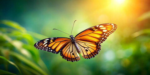 Fototapeta premium Graceful butterfly in mid-flight, showcasing intricate details of its wings and body , butterfly, flight, macro, detail