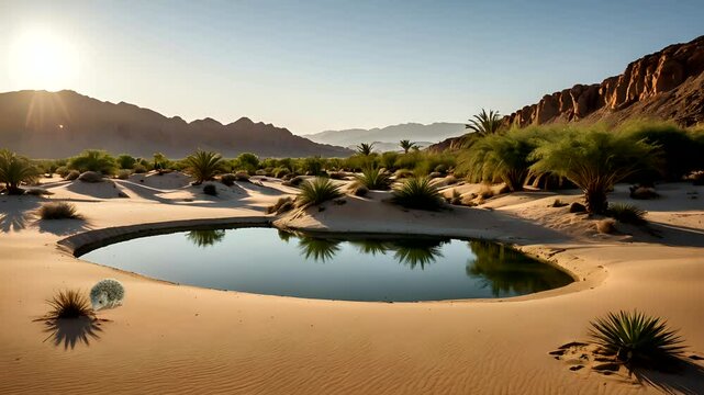A beautiful view of an oasis in the desert.  Seamless looping 4k time-lapse animation video background
