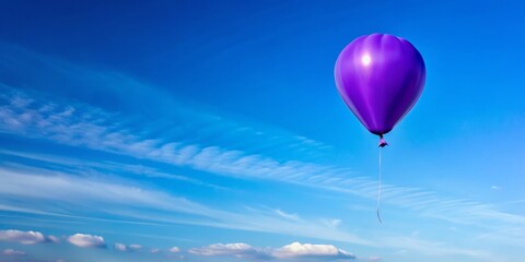 Obraz premium A solitary, radiant purple balloon drifts serenely through the cloudless expanse of a brilliant blue sky, its beauty