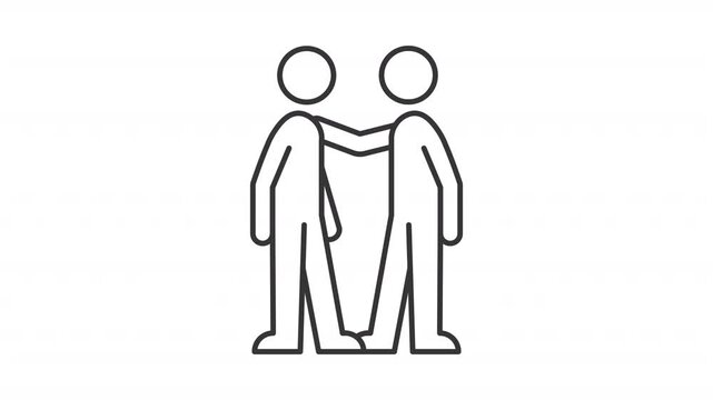 Friend touch line animation. Friendship emotional support animated icon. Moving hand, touching. Mental wellbeing. Black illustration on white background. HD video with alpha channel. Motion graphic