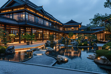 Obraz premium Chinese architecture at night, pavilions and towers