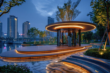 Chinese architecture at night, pavilions and towers