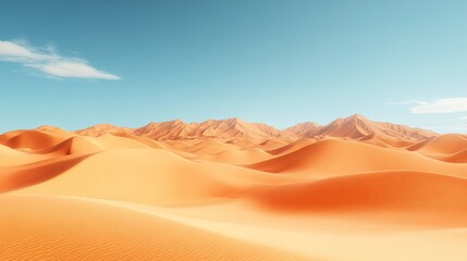 Naklejka premium Golden sand dunes stretch endlessly across the Sahara Desert in Egypt, contrasted by a brilliant blue sky above, embodying the tranquil beauty of this arid region