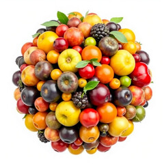 Round assortment of colorful fresh fruits arranged in a sphere