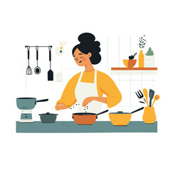 A woman cooking in kitchen