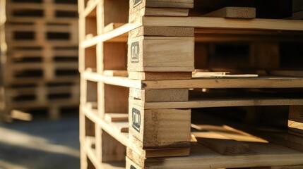 Obraz premium Close-Up of Stacked Euro Pallets in an Empty Warehouse, Perfect for Logistics and Freight Imagery