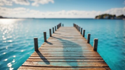Obraz premium Aerial View of Wooden Pier in Turquoise Water.