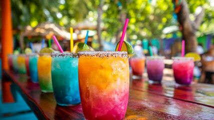 Fototapeta premium Enjoying colorful beverages at a vibrant outdoor celebration for National Taco Day