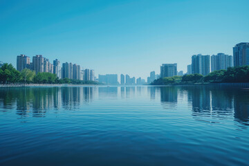 Fototapeta premium Urban residential buildings by the lake