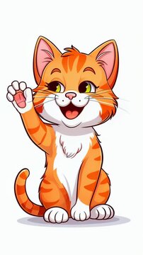 A cute kitten waves hello with a paw
