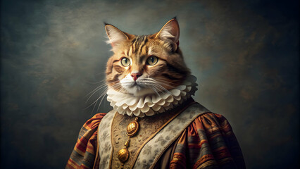Vintage portrait of a distinguished wise cat in a regal pose , cat, vintage, portrait, wise, distinguished, feline, retro