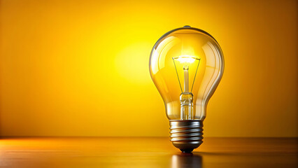 Close up of a glowing light bulb on a bright yellow background, light bulb, glowing, yellow, vibrant, energy