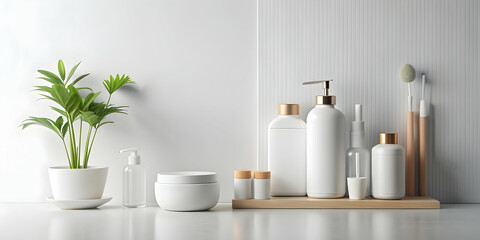 Clean and simple mockup of minimalist products on white background, minimalist, modern, minimalist design, simple