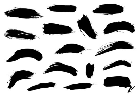 Ensemble de traces de coups de pinceau &agrave; la peinture acrylique - Version 1 - Illustration sur fond transparent PNG, et JPEG