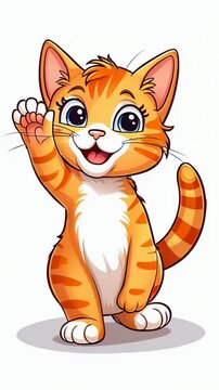 A cute kitten waves hello with a paw