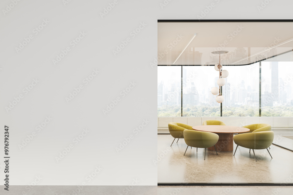 Canvas Prints modern office interior with yellow chairs and round table in front of large window. 3d rendering