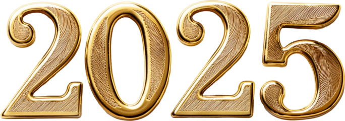 Luxurious 3D glittering and shining golden numbers for 2025. Perfect for festive designs, New Year’s projects, and elegant digital decor. Top view elegance with sparkling charm.