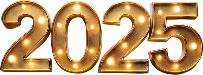 Luxurious 3D glittering and shining golden numbers for 2025. Perfect for festive designs, New Year’s projects, and elegant digital decor. Top view elegance with sparkling charm.