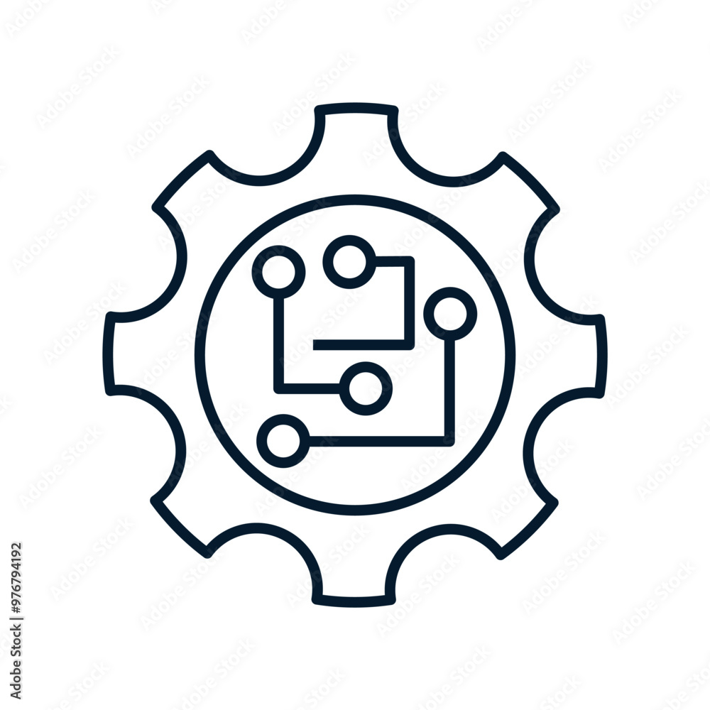 Poster gear, microcircuit. concept of implementation of software automation systems of processes. vector ic