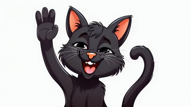 A cute kitten waves hello with a paw
