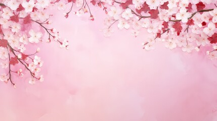 Fototapeta premium Pink Cherry blossom Illustration. Frame of Sakura Cherry Blossoms Spring flower