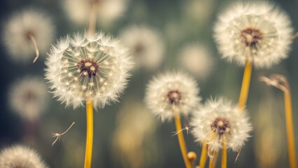 Obraz premium White, fluffy dandelion on the field