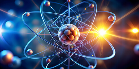 Closeup view of atomic nucleus emphasizing the powerful strong nuclear force , atomic, nucleus, closeup, microscopic