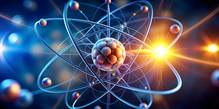 Closeup view of atomic nucleus emphasizing the powerful strong nuclear force , atomic, nucleus, closeup, microscopic