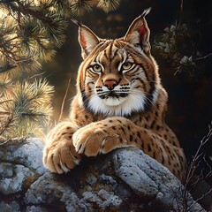 Obraz premium Ultra-realistic, high-quality photograph of a Lynx displaying intricate fur and piercing eyes