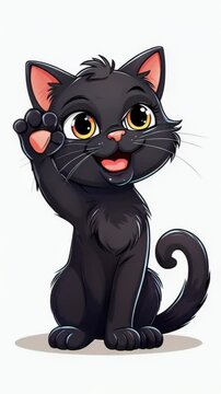 A cute kitten waves hello with a paw