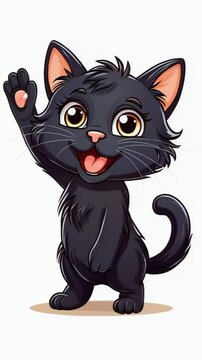 A cute kitten waves hello with a paw