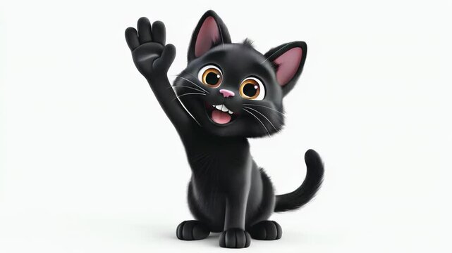 A cute kitten waves hello with a paw