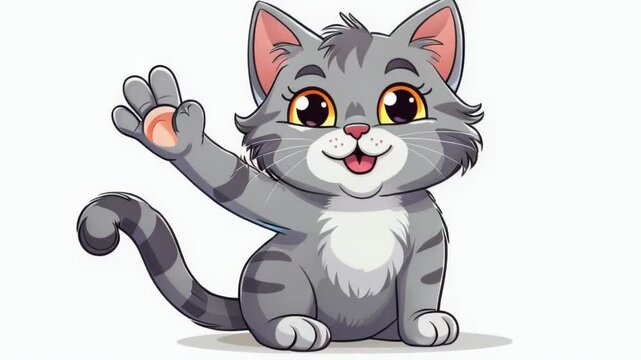 A cute kitten waves hello with a paw