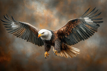 Bald eagle flying hand draw and paint color