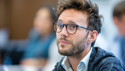 Young Man in Glasses Looking to the Side
