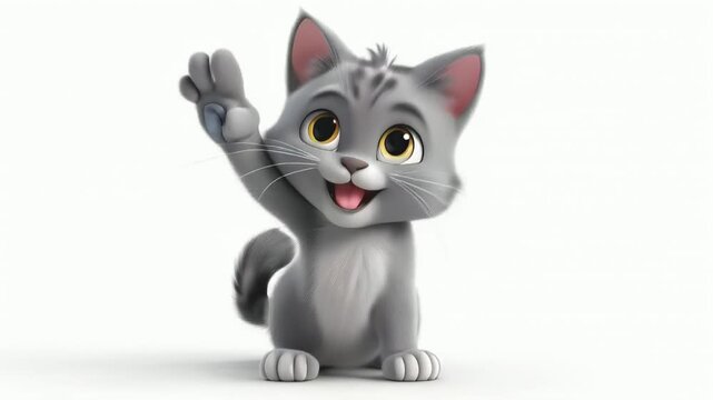 A cute kitten waves hello with a paw