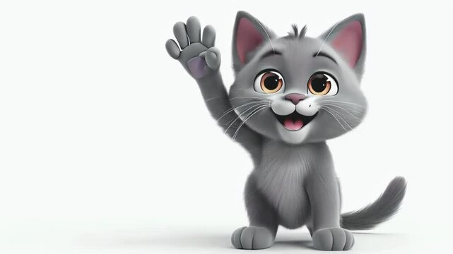A cute kitten waves hello with a paw