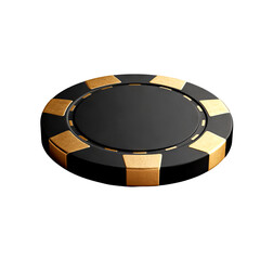 Naklejka premium A sleek black and gold poker chip isolated on a dark background, symbolizing gambling and high stakes excitement.