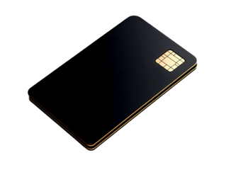 A sleek, modern black credit card with a golden edge, showcasing a chip for secure transactions and stylish design.