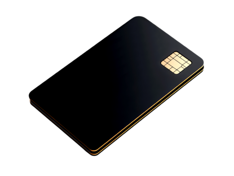 A sleek, modern black credit card with a golden edge, showcasing a chip for secure transactions and stylish design.