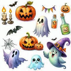 Set of halloween elements on white background. AI